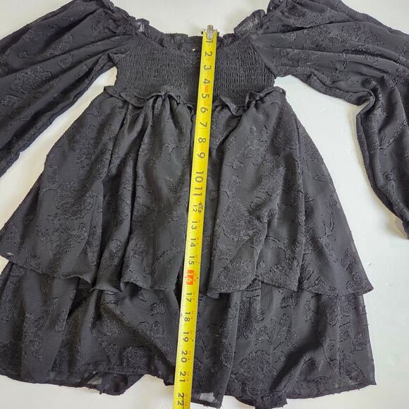 Altar'd State Black Flowy Layers Floral Embroidered Puff Sleeve XS Dress - Picture 5 of 8